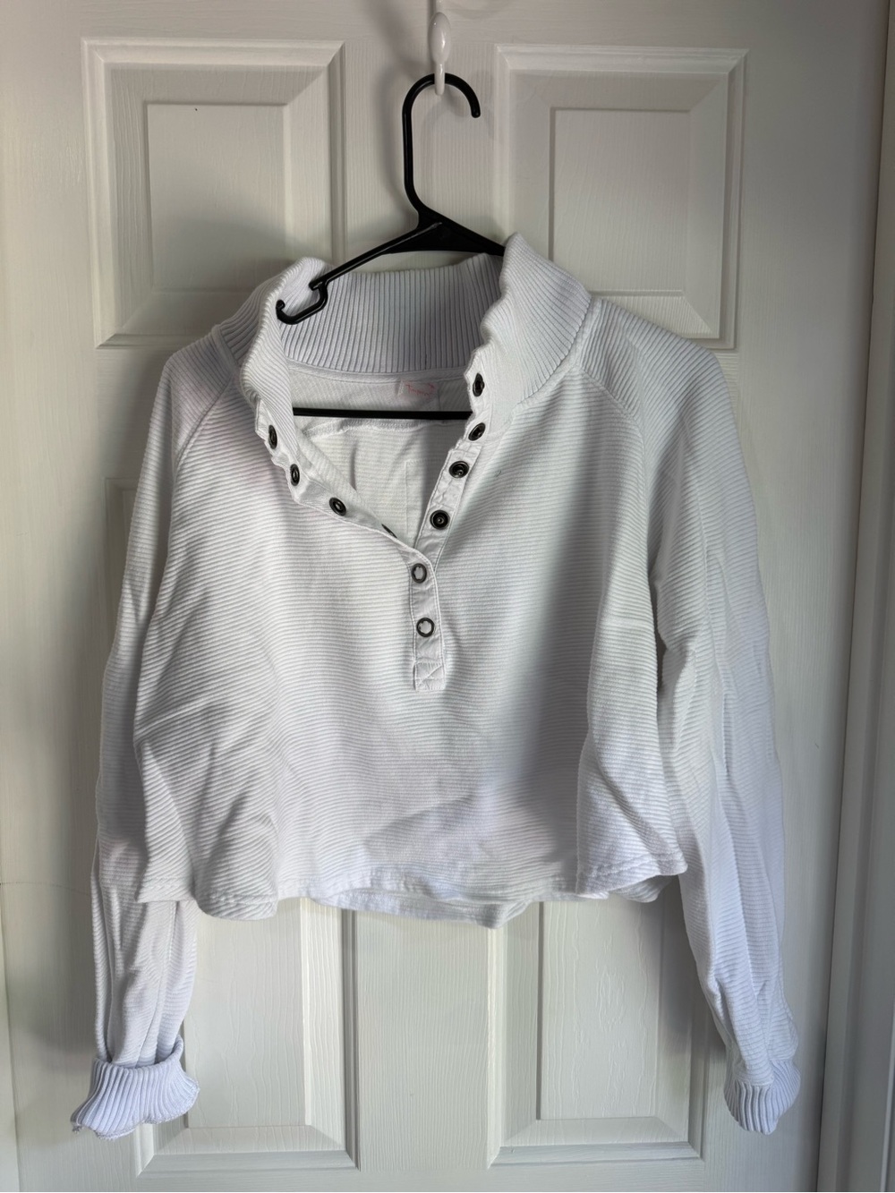 White Button-Front Ribbed Pullover Top